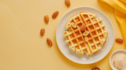 Almond flour waffle gluten free healthy food breakfast on white plate