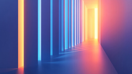 Wall Mural - 3d orange purple blue gradient urban city hallway future technology poster elegant web background