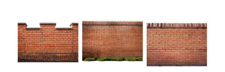Poster - Three brick walls, two with curved tops, one flat, with sparse green plants at the base.