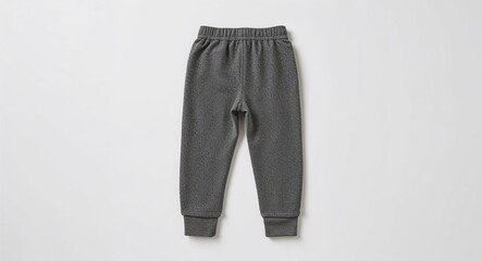 Small grey thermal pants for kid boys with elastic waistband on plain white background