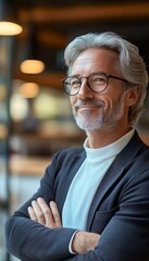 Confident Senior Businessman Portrait of a Successful, Mature Entrepreneur at a Coffee Shop.