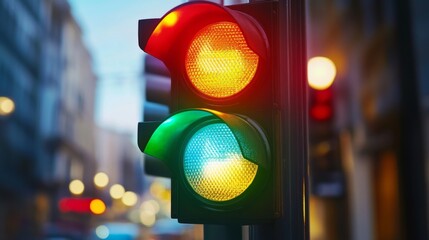 Poster - Colorful Traffic Light at Intersection in Urban Setting