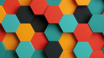 Wall Mural - interlocking hexagonal patterns, a vibrant abstract composition featuring three-dimensional hexagons