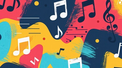 Wall Mural - abstract harmony, vibrant interplay of geometric forms and musical symbols, creating a visually stri