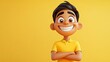 © ALIS ST - 3D Indian cartoon character with a wide grin, standing with arms crossed, and plenty of space for copy