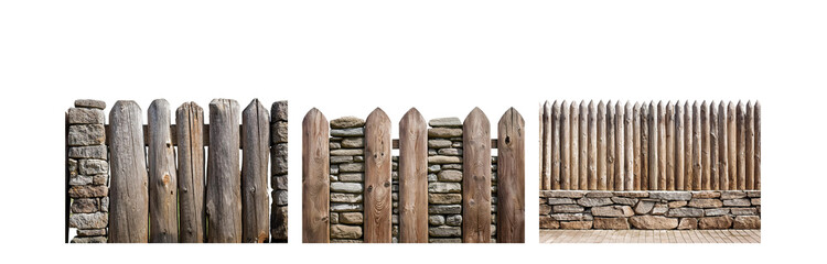 Poster - A wooden fence with stone accents.