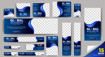 Wall Mural - abstract banner design web template set, horizontal header web banner. modern gradient blue cover he