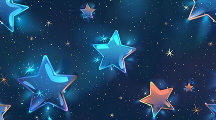 Wall Mural - a seamless pattern of bright stars on a dark blue background.