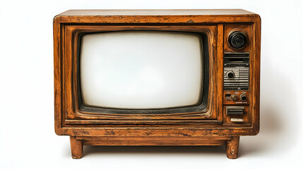 Vintage wooden television set with a blank screen.