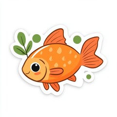 An aquatic illustration of a goldfish swimming among water plants and bubbles, perfect for children's illustrations.