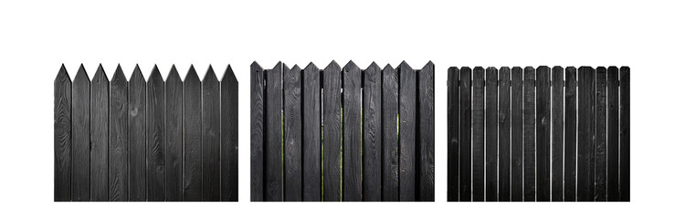 Poster - A black wooden fence with pointed tops against a white background.