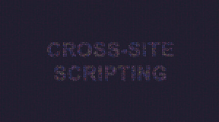 Cybersecurity concept cross-site scripting on foreground screen, ASCII style in a code development editor. Vulnerability and attack on colored code editor. Text in English, English text