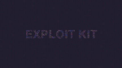 Cybersecurity concept exploit kit on foreground screen, ASCII style in a code development editor. Vulnerability and attack on colored code editor. Text in English, English text