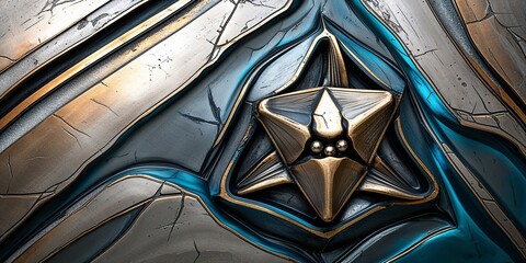 Poster - Sci-fi metallic surface with a glowing star symbol.