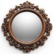 © Teerasak - An isolated antique mirror with a decorative frame, reflecting elegance and charm, isolated on white background.