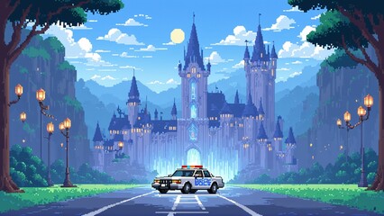 Wall Mural - pixel art city landscape 