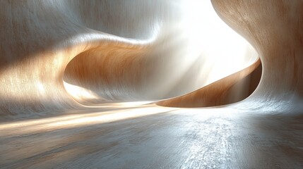 Poster - A large, curved wooden structure with a light shining through it