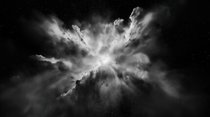 Wall Mural - black and white abstract cloud-like formation with starry background resembling a cosmic or space ex