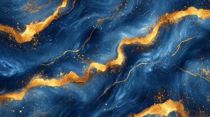 Poster - Abstract Blue and Gold Wave Pattern Design