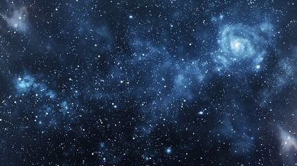 a dark blue space background with a white nebula in the center.