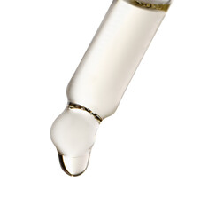 Poster - Essential oil dripping from pipette against white background