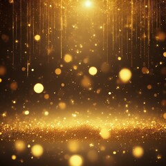 Wall Mural - background with falling golden glitter particles falling gold confetti with magic light beautiful light background