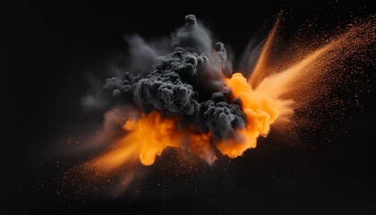 Wall Mural - powder charcoal black and orange smoke particles explosion background