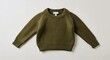 © Arceli - Olive green knit sweater with ribbed hem on plain white background