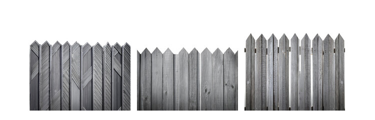 Poster - A close-up shot of a weathered wooden fence with a gate, displaying various patterns in the wood.