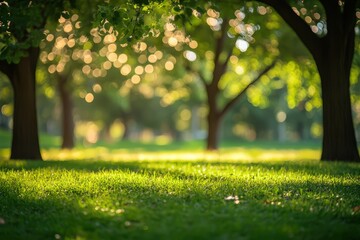 Wall Mural - Unfocused Nature Background. Bokeh Effect in Green Park Setting