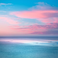 Wall Mural - dreamy pastel pink and blue sunset over the ocean banner