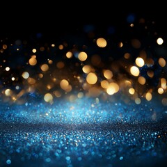 Sticker - background of abstract glitter lights blue gold and black defocused banner