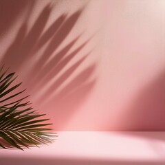 Wall Mural - blurred shadow from palm leaves on the light pink wall minimal abstract background for product prese