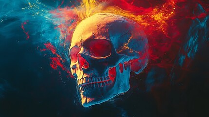 Wall Mural - A skull spinning within a chaotic tornado of graffiti lines and bright neon colors like red, blue, and yellow.