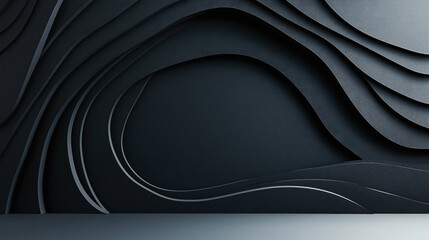 Poster - Abstract black layered background with overlapping waves creating a three-dimensional effect and elegant curves.