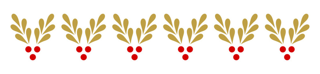 Canvas Print - christmas gold mistletoe plant border. png illustration.