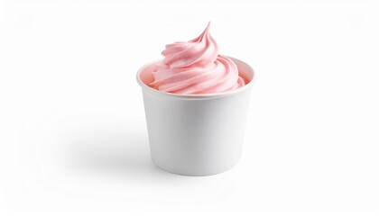 Wall Mural - soft strawberry ice cream or frozen yogurt in white blank takeaway paper cup isolated on white background