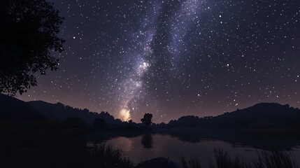 a view of the night sky with the milky way overhead. warm atmosphere