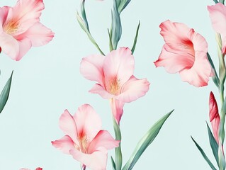 seamless pattern, wallpaper, Gladiolus flower wallpaper in continuous pattern