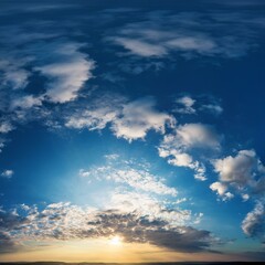 Sticker - blue panorama of the sky at sunset with clouds and sun