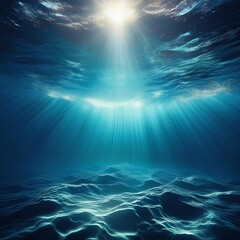 Wall Mural - blue sea or ocean underwater with synbeam and ripples