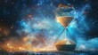 © Pixels  - A giant hourglass floating in a cosmic sky, with sparkling sand flowing down to form the number '2025' at the bottom, symbolizing the passage of time toward the future. Happy New Year concept