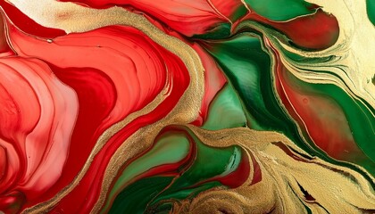 Wall Mural - abstract liquid ink painting background in red green and gold colors