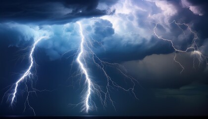 Wall Mural - the wrath of god dramatic lightning storm in an ominous sky stormy clouds digital illustration