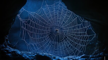 spider webs draped across dark corners, spiders on them