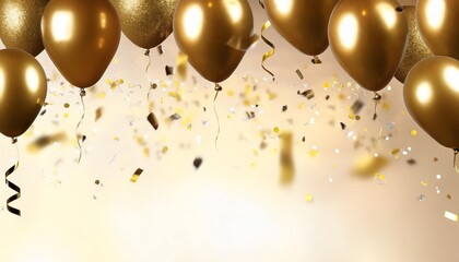 Wall Mural - celebration background with confetti and gold balloons
