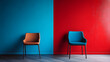 © Prasanth - Two chairs against blue and red wall