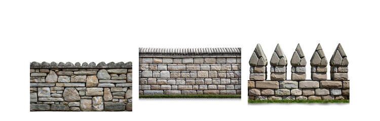 Poster - A close up of a stone wall with a variety of different sized rocks and an interesting roof.