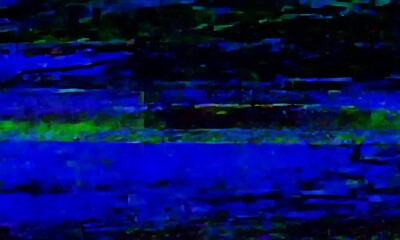Abstract digital glitch art with bright colors and a pixelated texture.