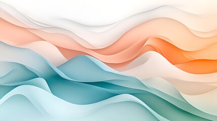 Canvas Print - Abstract illustration with fluid shapes and wavy lines, soft pastels of light blue, mint green, and peach, smooth transitions between colors, layered composition with gentle shadows,